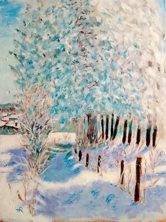 Peinture intitulée "neige à St Agrève" par Hervé Rayot, Œuvre d'art originale, Acrylique