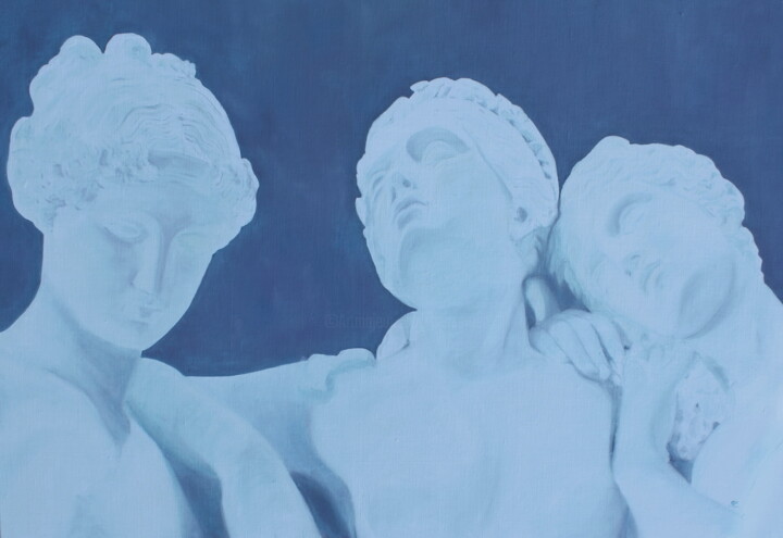 「Les trois beautés」というタイトルの絵画 Hessergéeによって, オリジナルのアートワーク, オイル