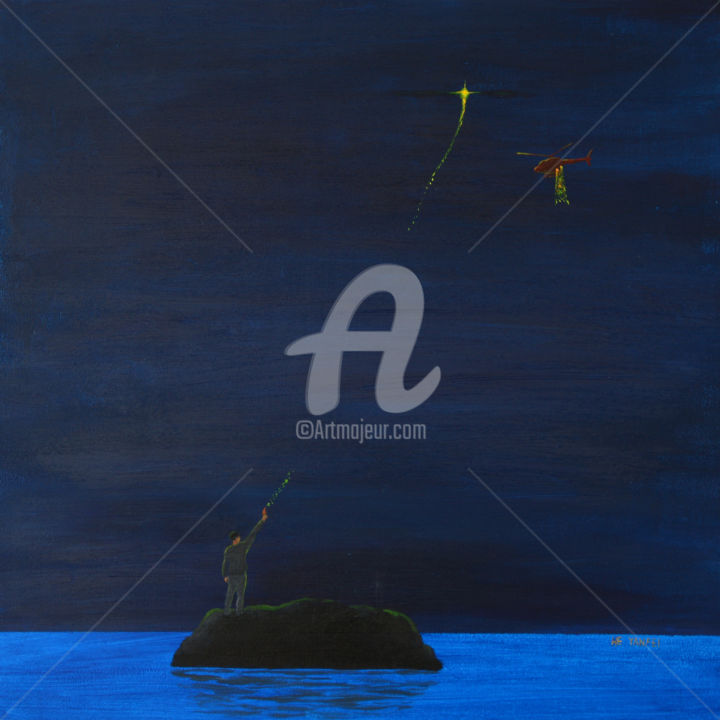 Peinture intitulée "Island rescue" par Yanfei He, Œuvre d'art originale, Acrylique