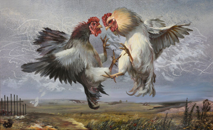 Pintura titulada "Schlägerei" por Peter Heydeck, Obra de arte original, Acrílico