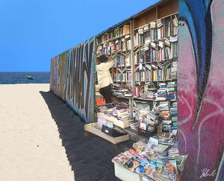 Artes digitais intitulada "Biblioteca na praia" por Roland Raia, Obras de arte originais, Foto Montagem