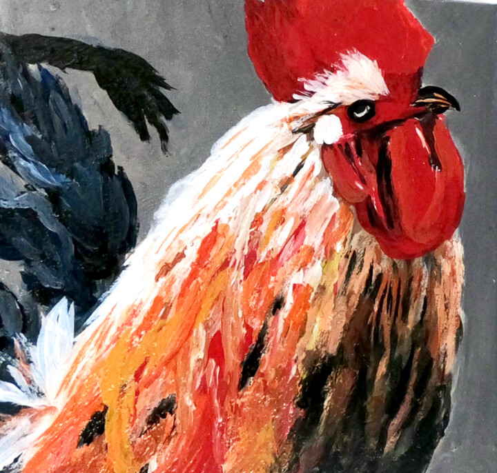 Painting titled "The Rooster" by Heyleena R, Original Artwork, Acrylic