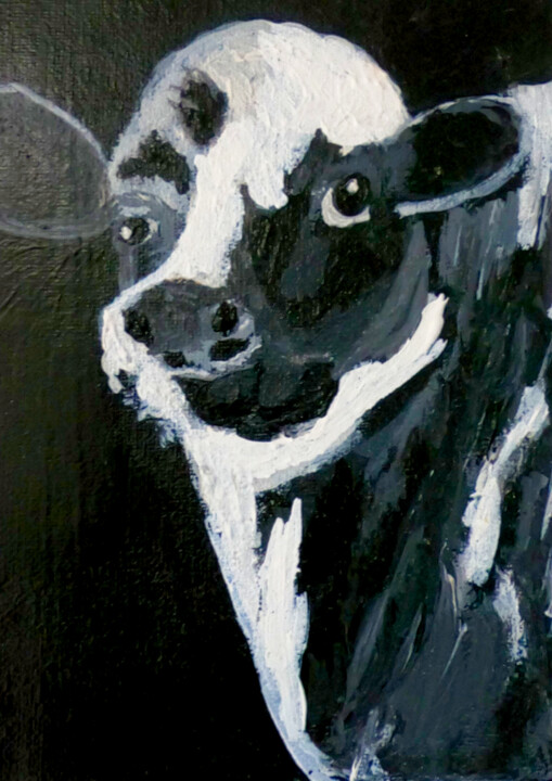 Painting titled "Monochrome Cow" by Heyleena R, Original Artwork, Acrylic