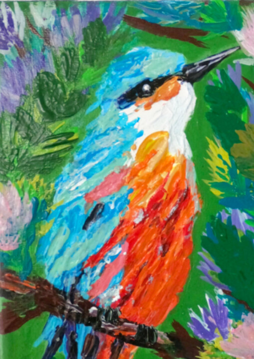 Painting titled "Kingfisher's Oasis" by Heyleena R, Original Artwork, Acrylic