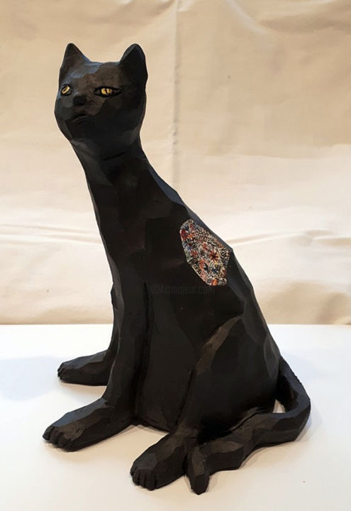 Scultura intitolato "cat.jpg" da Heyoung Lee, Opera d'arte originale, Ceramica