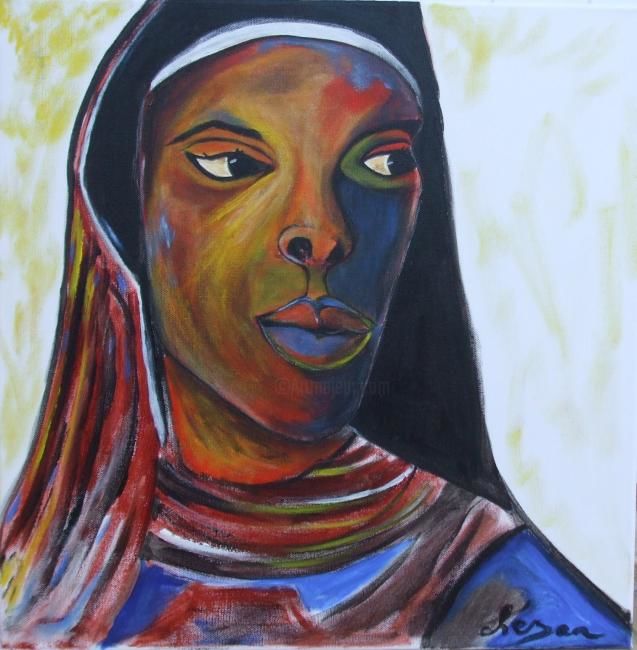 Peinture intitulée "Vierge noire.." par Hezan, Œuvre d'art originale