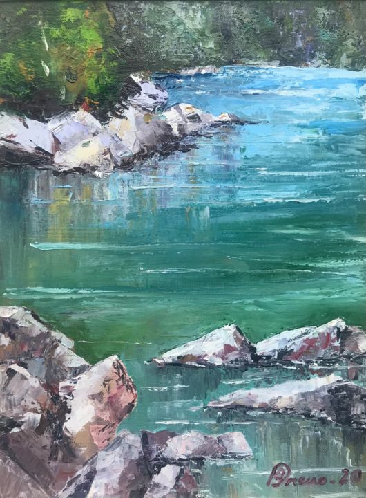 Pintura intitulada "Rio das Pedras" por Breno Ferreira, Obras de arte originais, Óleo Montado em Maca de lona