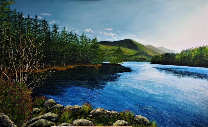 Painting titled "Morning Glow Aross…" by Hazel Thomson, Original Art, Oil