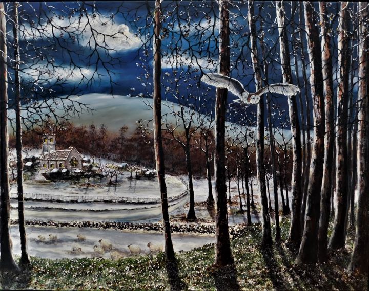 Картина под названием "Frost At Midnight" - Hazel Thomson, Подлинное произведение искусства, Масло