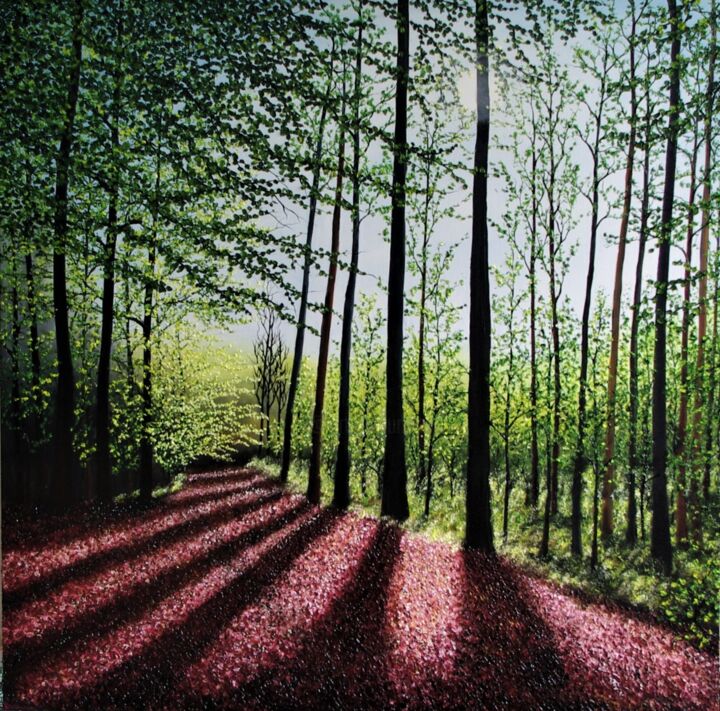 Painting titled "Shadows Across the…" by Hazel Thomson, Original Artwork, Oil Mounted on Wood Stretcher frame