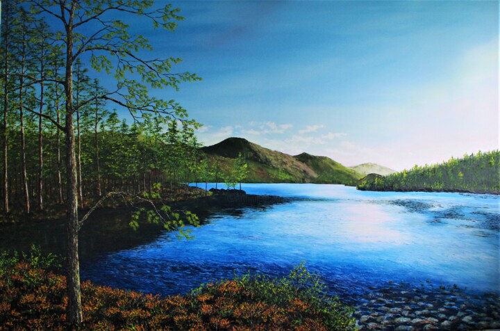 Картина под названием "Dawn Across Loch Mo…" - Hazel Thomson, Подлинное произведение искусства, Масло Установлен на Деревянн…