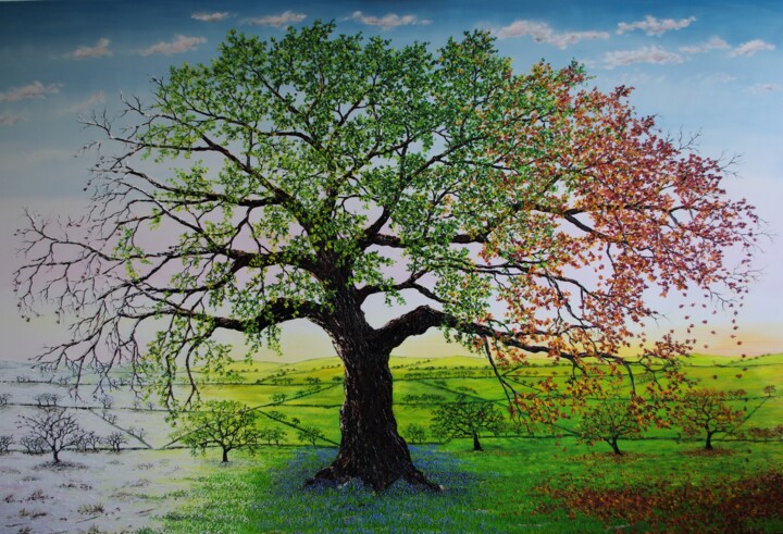 Painting titled "The Oak Of All Seas…" by Hazel Thomson, Original Artwork, Oil Mounted on Wood Stretcher frame