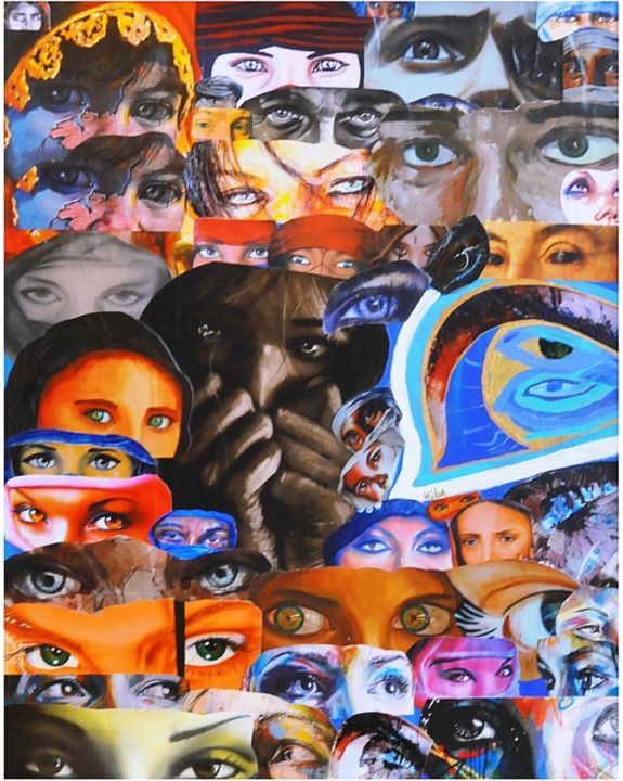 Коллажи под названием "Le langage des yeux" - Hiba Kb, Подлинное произведение искусства