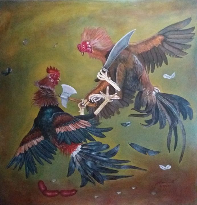 Painting titled "Mandirigma (Feather…" by Francis Eric Dimarucut, Original Artwork, Acrylic