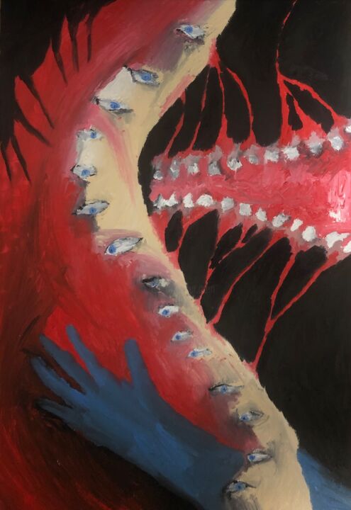 Pintura titulada "Colonne vertébrale…" por Hideo Fukushima, Obra de arte original, Oleo Montado en Bastidor de camilla de ma…