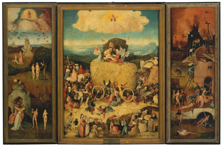 Schilderij getiteld "Le triptyque du Cha…" door Hieronymus Bosch, Origineel Kunstwerk, Olie