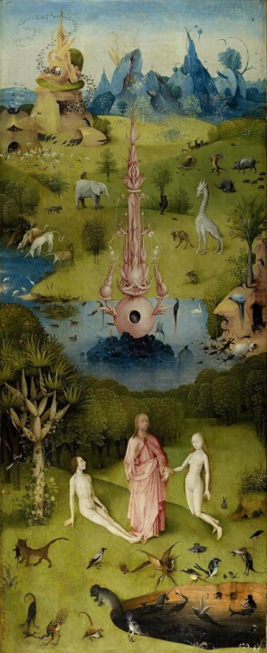 Schilderij getiteld "Le jardin des délic…" door Hieronymus Bosch, Origineel Kunstwerk, Olie