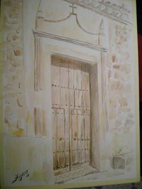 Pintura titulada "Puerta Iglesia Fuen…" por Higinio Pellicer, Obra de arte original