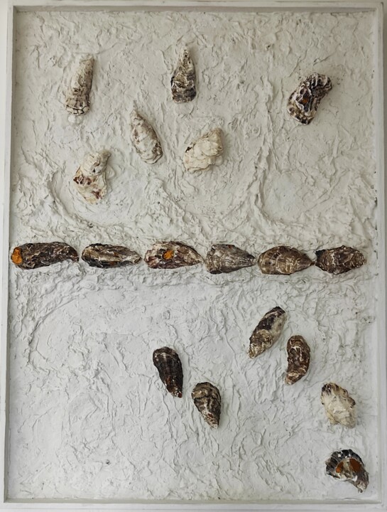 Collages intitulée "OSTREâmes 4" par Hilaé, Œuvre d'art originale, Collages Monté sur Panneau de bois