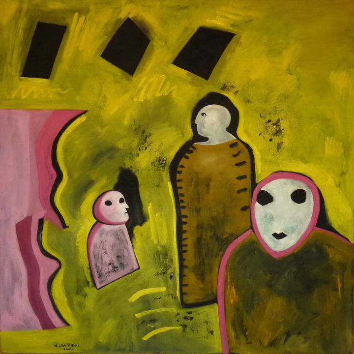Schilderij getiteld "La Memoria, La Mira…" door Hilda Vidal, Origineel Kunstwerk, Olie