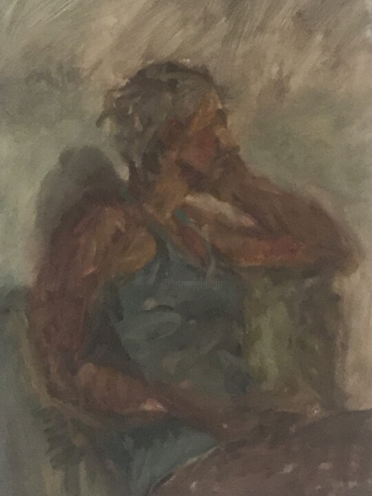 Pintura titulada "Model sitting sidew…" por Hilde Plessers, Obra de arte original, Oleo Montado en Bastidor de camilla de ma…
