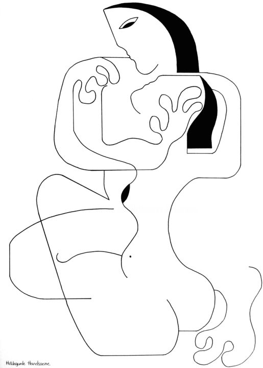 Disegno intitolato "Le Calin" da Hildegarde Handsaeme, Opera d'arte originale, Inchiostro