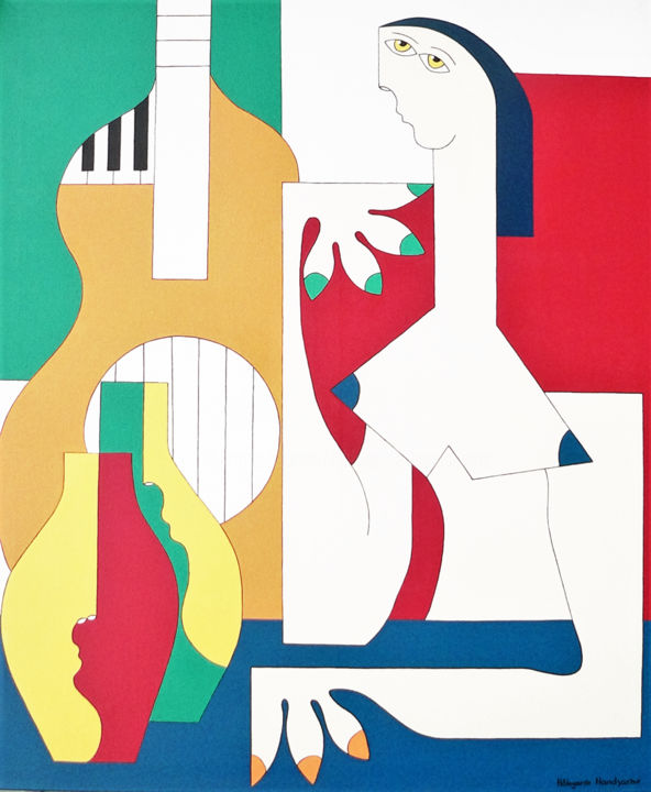 Painting titled "Les doigts musicales" by Hildegarde Handsaeme, Original Artwork, Acrylic Mounted on Wood Stretcher frame