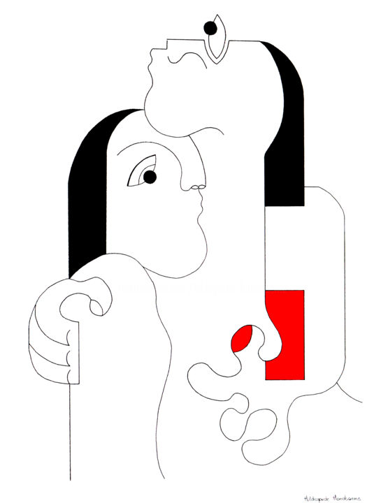 Dessin intitulée "Collegato" par Hildegarde Handsaeme, Œuvre d'art originale, Encre