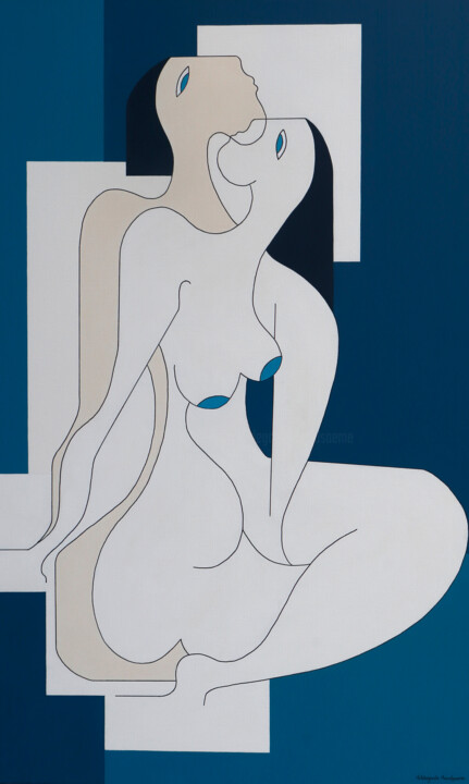 Disegno intitolato "Relaxing Blues" da Hildegarde Handsaeme, Opera d'arte originale, Acrilico Montato su Alluminio