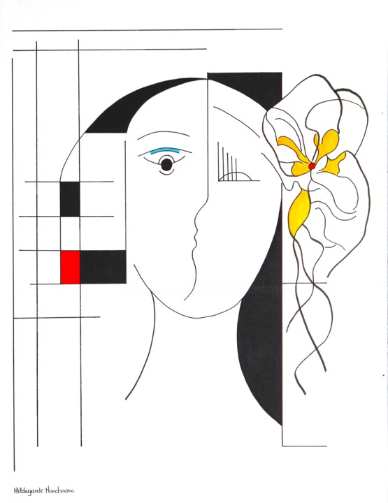 Rysunek zatytułowany „A Blossoming Portra…” autorstwa Hildegarde Handsaeme, Oryginalna praca, Atrament