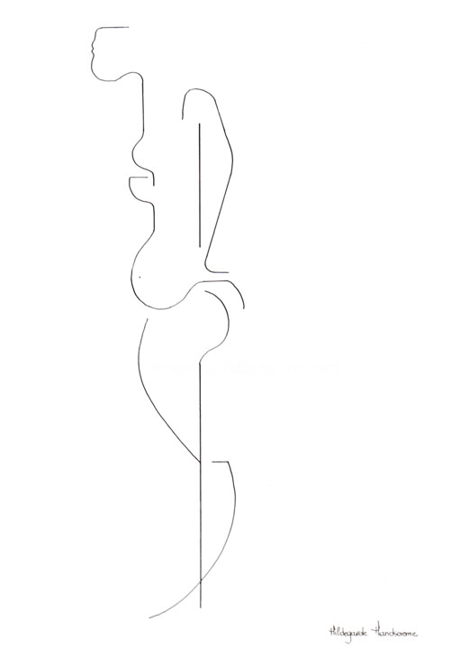 Dessin intitulée "Singular Serenity" par Hildegarde Handsaeme, Œuvre d'art originale, Encre