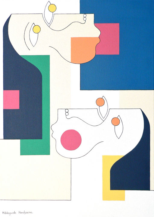 Painting titled "Twins" by Hildegarde Handsaeme, Original Artwork, Acrylic Mounted on Aluminium