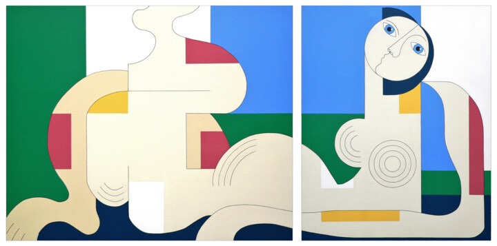 Painting titled "Femme" by Hildegarde Handsaeme, Original Artwork, Acrylic