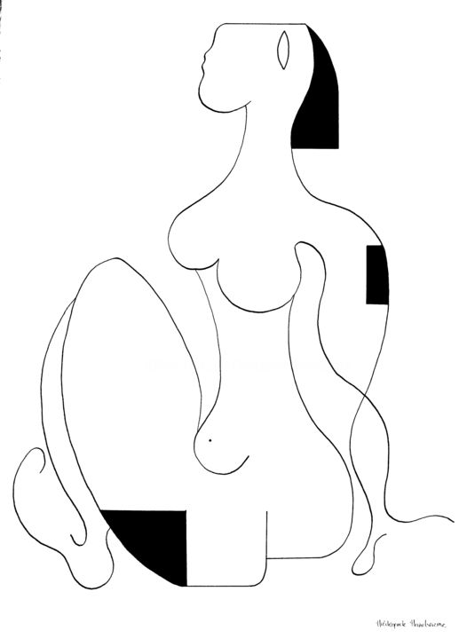Drawing titled "La femme déterminée" by Hildegarde Handsaeme, Original Artwork, Ink