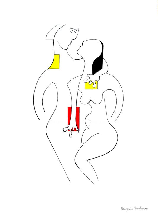 Disegno intitolato "Amor" da Hildegarde Handsaeme, Opera d'arte originale, Inchiostro