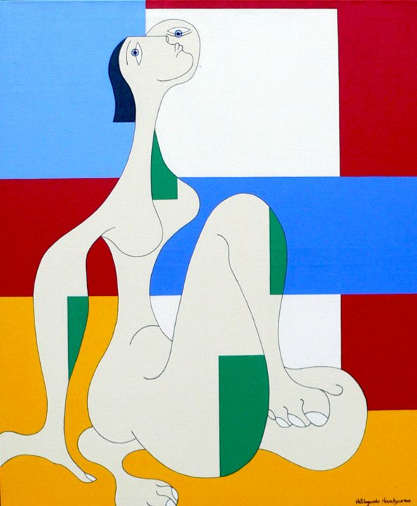 Painting titled "Message d'Espoir" by Hildegarde Handsaeme, Original Artwork, Acrylic Mounted on Wood Stretcher frame