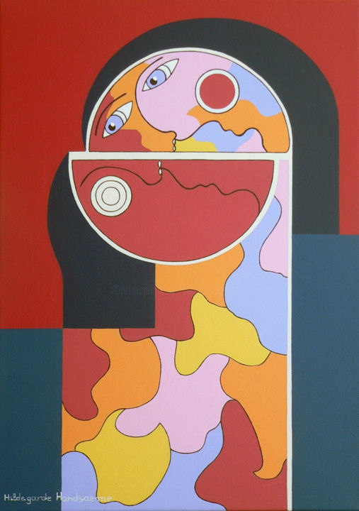 Painting titled "In vino veritas" by Hildegarde Handsaeme, Original Artwork, Acrylic