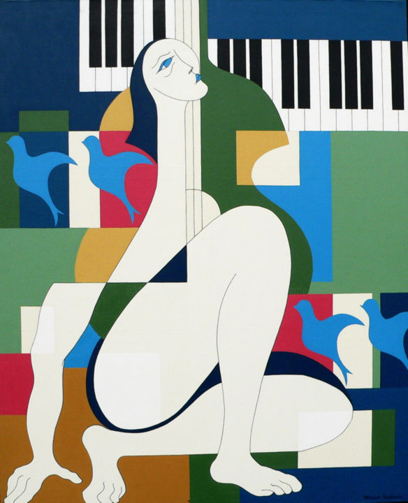 Painting titled "La liberté musicale" by Hildegarde Handsaeme, Original Artwork, Acrylic Mounted on Wood Stretcher frame