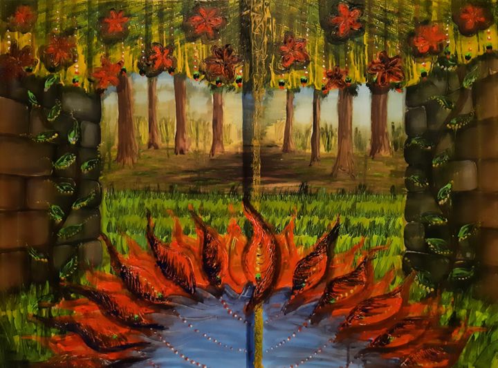 Painting titled "VISIÓN DE UNA MEDIT…" by Hilen Hernandez, Original Art, Acrylic Mounted on Wood Panel