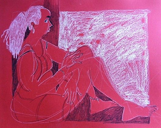 Drawing titled "Ana Seated" by Hilary Mullany, Original Artwork