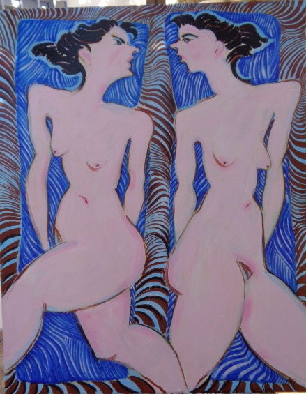 Painting titled "Breeze and Eartha." by Hilary Mullany, Original Artwork