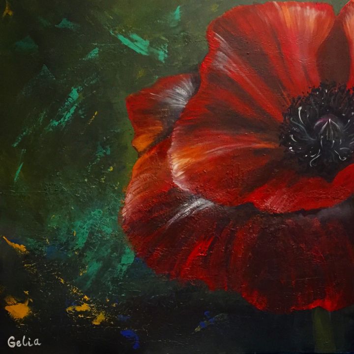 Painting titled "poppy flower" by Gelia Vasiliadi, Original Artwork, Acrylic