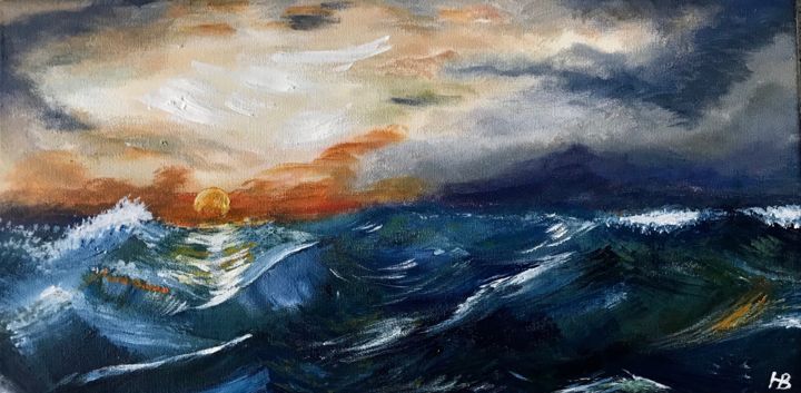 Painting titled "Fiery Sunset" by Hind Boucherit, Original Artwork, Acrylic