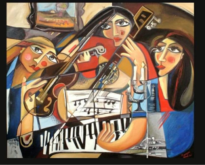Peinture intitulée "Les musiciennes" par Hind Elamaoui, Œuvre d'art originale, Huile