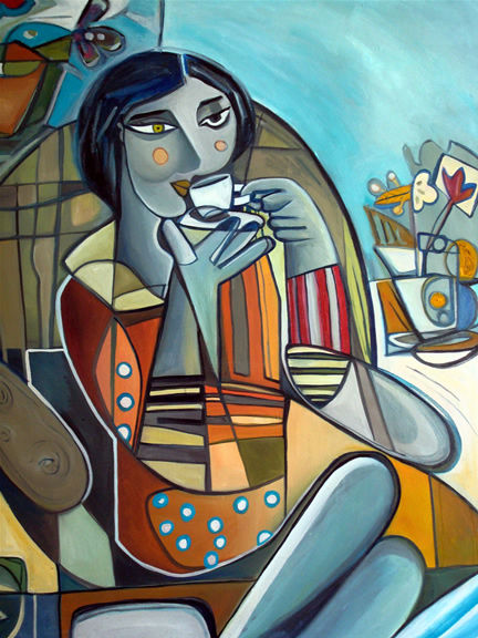 Peinture intitulée "Café matinal" par Hind Elamaoui, Œuvre d'art originale, Huile Monté sur Châssis en bois