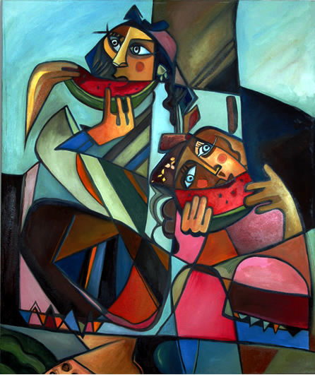 Peinture intitulée "Jeunes femmes au pa…" par Hind Elamaoui, Œuvre d'art originale, Huile