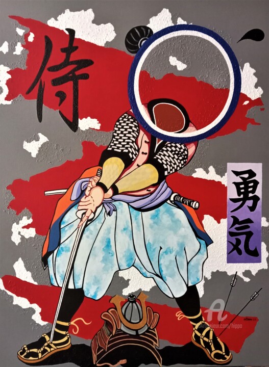 Malerei mit dem Titel "SAMURAI COURAGE" von Hippo, Original-Kunstwerk, Acryl