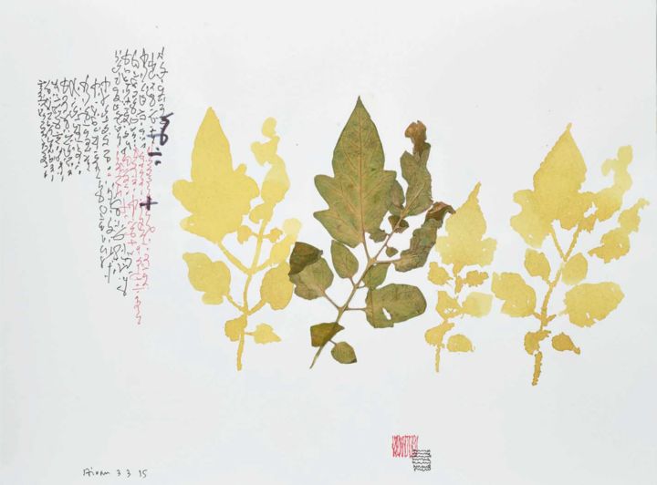 Collagen mit dem Titel "Falling Leaves 085…" von Hiran Mitra, Original-Kunstwerk