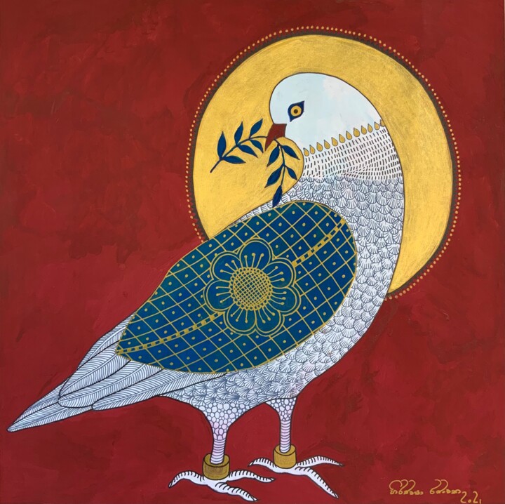 Dessin intitulée "Peace Dove" par Hiranya R, Œuvre d'art originale, Gouache