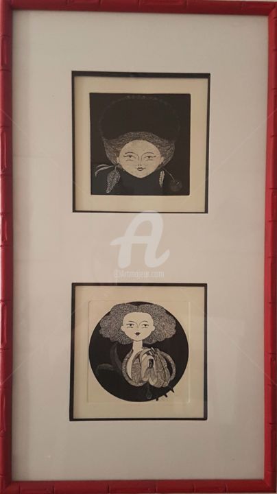 Gravures & estampes intitulée "Girlhood (a) & Yes…" par Hiroko Ryusekido, Œuvre d'art originale, Eau-forte